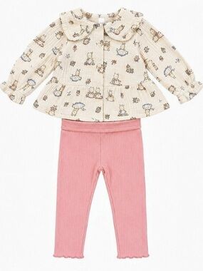 2 for $20🔥French Connection Peter Rabbit Long Sleeve Top and Leggings Set in Pin